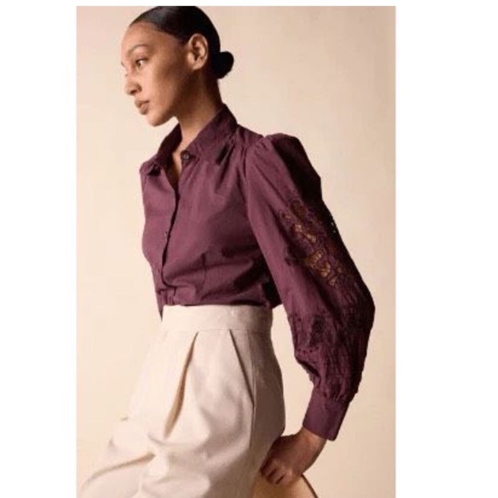 St. Roche Darcy Eyelet Puff Shoulder Top‎ Button down Size 4